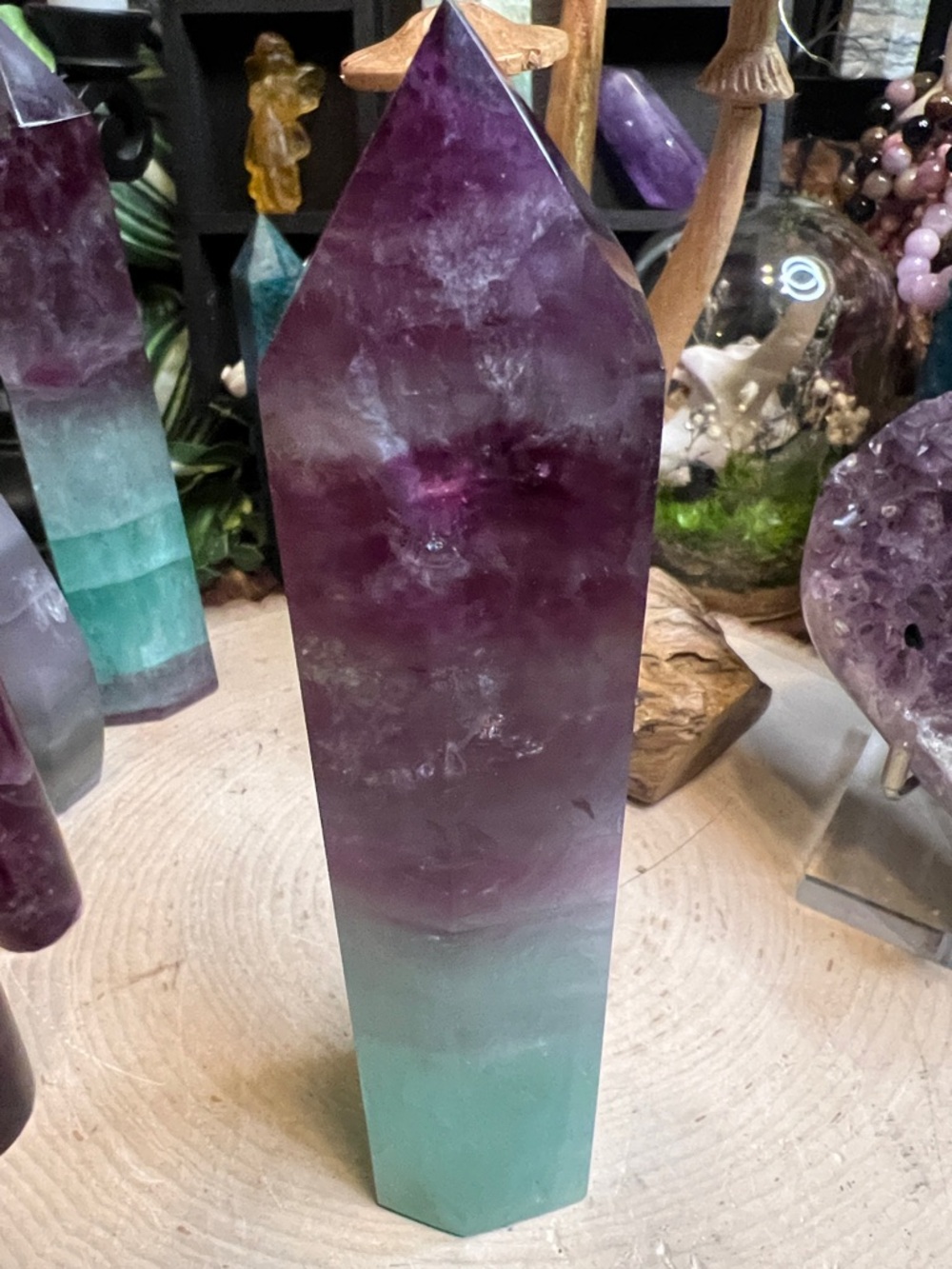 Tall watermelon fluorite tower